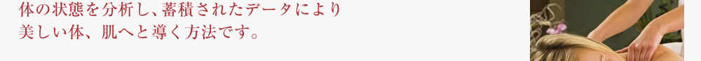 体の状態を分析し、蓄積されたデータにより美しい体、肌へと導く方法です。
